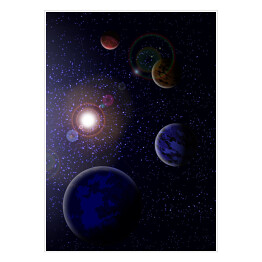 Cztery planety na tle gwiaździstej galaktyki