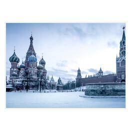 Plakat samoprzylepny Katedra św. Bazyla na Placu Czerwonym w Moskwie w odcieniach błękitu