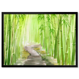 Plakat w ramie Aleja prowadząca przez zielony bambusowy las 