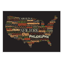 Plakat Mapa USA z najważniejszymi miastami
