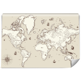Fototapeta Biało beżowa mapa świata