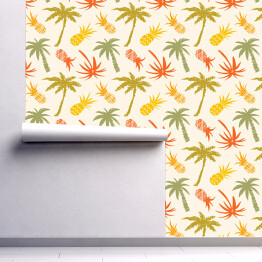 Tapeta w rolce Wzór z palmami i ananasami w żywych kolorach