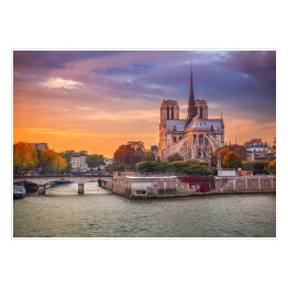 Plakat samoprzylepny Francja z katedrą Notre Dame podczas zmierzchu