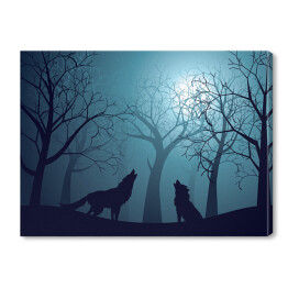 Obraz na płótnie Wilki wyjące w lesie nocą