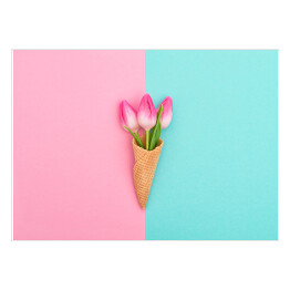 Plakat Tulipanowy rożek waflowy na pastelowym tle
