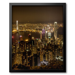 Obraz w ramie Hong Kong nocą - widok od szczytu nad dużym miastem, Azja