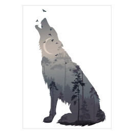 Plakat samoprzylepny Wyjący wilk - podwójna ekspozycja