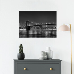 Plakat samoprzylepny Czarno biała ilustracja Mostu w Nowym Jorku