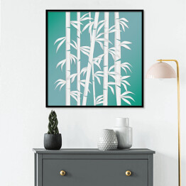 Plakat w ramie Las bambusowy - biało niebieska ilustracja