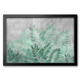 Obraz w ramie Tropikalne liście palmowe w turkusowych barwach na tle imitującym beton