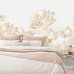 Fototapeta Malowane beżowe kwiaty lotosu na pastelowym tle 3D