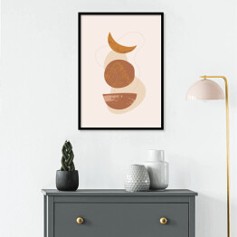 Plakat w ramie Księżycowa abstrakcja. Kompozycja geometryczna w ciepłych barwach na kremowym tle