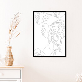 Plakat w ramie Roślina monstera. Oneline art - minimalistyczny czarno biały rysunek 