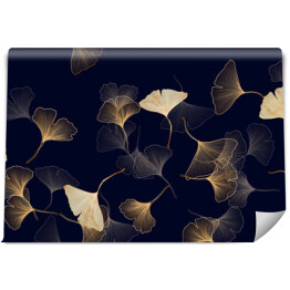 Fototapeta winylowa zmywalna Miłorząb japoński - liście na ciemnym tle. Wzór 3D