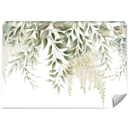 Fototapeta samoprzylepna Kwiatowa granica z liśćmi, akwarela zieleni, może być używany jako karta zaproszenia na ślub, urodziny i inne wakacje i letnie tło. Botaniczna sztuka