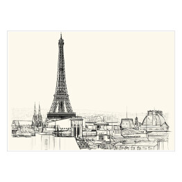 Plakat samoprzylepny Rysunek architektoniczny Wieży Eiffla i dachów Paryża