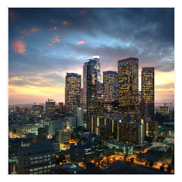Plakat samoprzylepny Los Angeles - śródmieście przy zmierzchem, Kalifornia