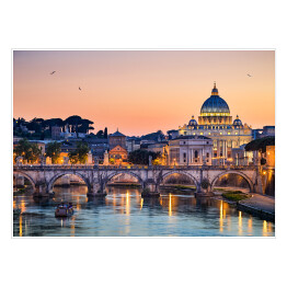 Plakat samoprzylepny Nocny widok z Bazyliki Świętego Piotra w Rzymie