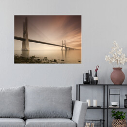 Plakat Portugalski most Vasco da Gama w beżowych barwach
