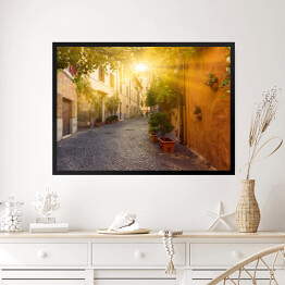 Obraz w ramie Stara ulica w Trastevere w Rzymie, Włochy