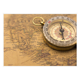 Plakat Stary kompas na vintage mapie