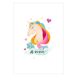 Plakat samoprzylepny Anna - ilustracja z jednorożcem 