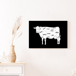 Obraz na płótnie Krowa - schemat części czarno-biały