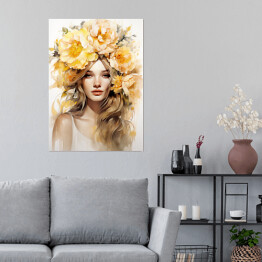 Plakat Portret kobieta z kwiatami we włosach