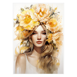 Plakat Portret kobieta z kwiatami we włosach