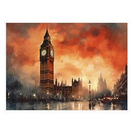 Plakat Big Ben. Zachód słońca w Londynie akwarela