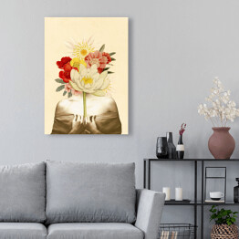 Obraz na płótnie Kobieta z twarzą ukrytą w kwiatach