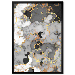 Obraz klasyczny Marmur w odcieniach szarości i czerni z akcentami w kolorze złotym