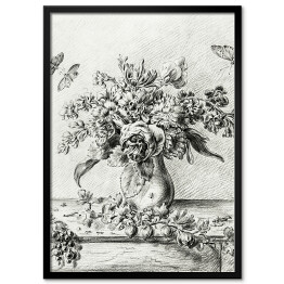 Plakat w ramie Jean Bernard Martwa natura z kwiatami i owocami Reprodukcja w stylu vintage