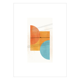 Plakat Kolorowa abstrakcja geometryczna i ptak na linii wysokiego napięcia