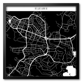 Obraz w ramie Mapa miast świata - Rejkiawik - czarna