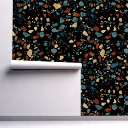 Tapeta samoprzylepna w rolce Kolorowe drobne kamienie w czarnej ścianie
