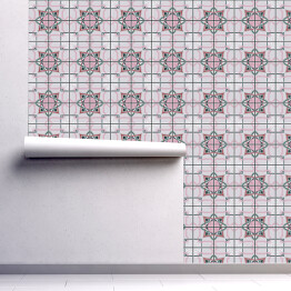 Tapeta winylowa zmywalna w rolce Geometryczna mozaika w różu imitująca kafelki. Tekstylia domowe