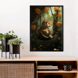 Obraz w ramie Portret kota inspirowany sztuką - Jean - Honore Fragonard