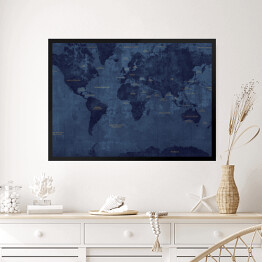 Obraz w ramie Ciemna klasyczna mapa świata