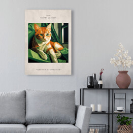 Obraz klasyczny Kot portret inspirowany sztuką - Tamara Łempicka "Kobieta w zielonej sukni"