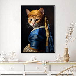 Plakat w ramie Kot à la Jan Vermeer
