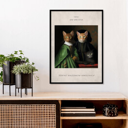 Plakat w ramie Kot portret inspirowany sztuką - Jan Van Eyck "Portret małżonków Arnolfinich"