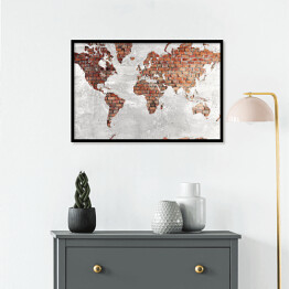 Plakat w ramie Mapa świata z motywem cegły