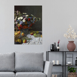 Plakat samoprzylepny Claude Monet Martwa natura z kwiatami i owocami Reprodukcja obrazu