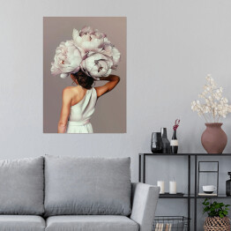 Plakat samoprzylepny Dziewczyna w kwiatach i białej sukni