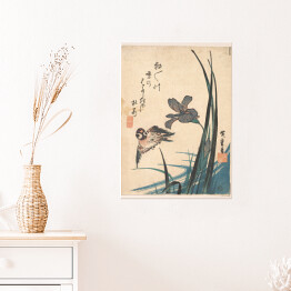 Plakat samoprzylepny Utugawa Hiroshige Irys i wróbel. Reprodukcja obrazu