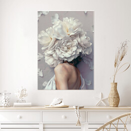 Plakat Dziewczyna w kwiatach na tle z płatkami kwiatów