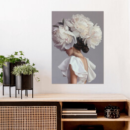 Plakat samoprzylepny Dziewczyna w kwiatach i białej sukience