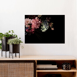 Plakat samoprzylepny Kompozycja z kwiatów w stylu vintage na czarnym tle
