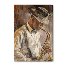 Muzyk jazzowy z saksofonem. Malarstwo